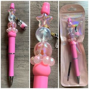 Pink beaded pen with boba charm